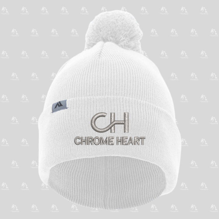 Chrome Heart Beanie with Pom-Pom