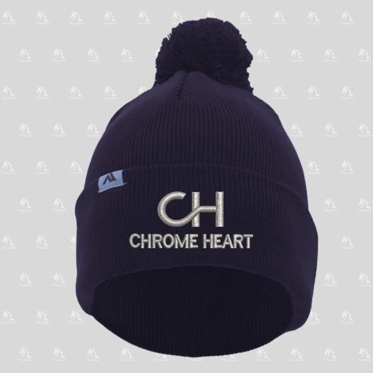 Chrome Heart Beanie with Pom-Pom