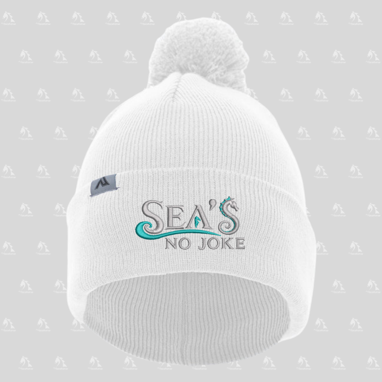 Sea's No Joke Beanie with Pom-Pom
