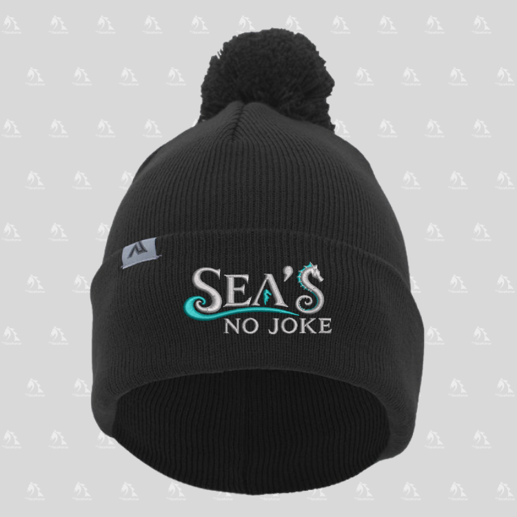 Sea's No Joke Beanie with Pom-Pom