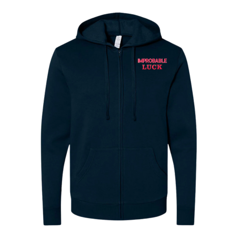 Improbable Luck Unisex Embroidered Fleece Zip Hoodie