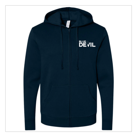 Blue Devil Unisex Embroidered Fleece Zip Hoodie