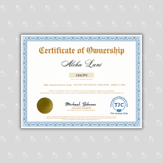 Aloha Lani Certificate of Ownership