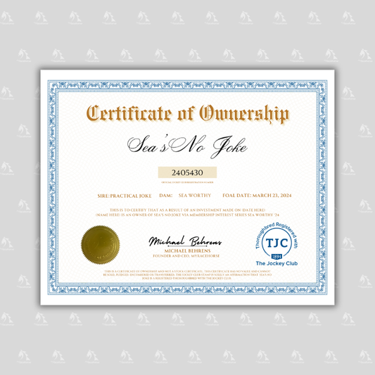 Sea's No Joke Certificate of Ownership