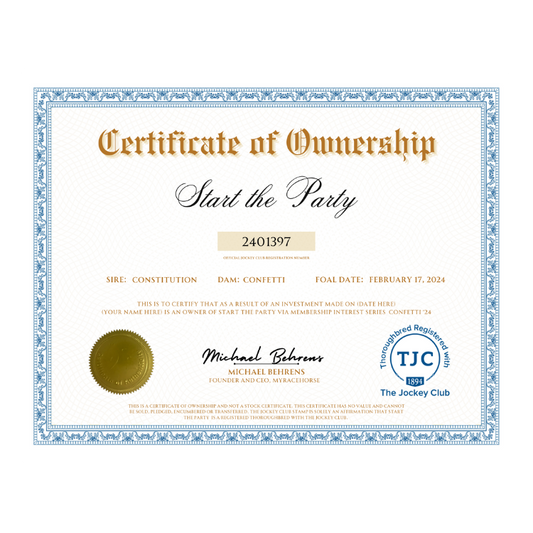 Start the Party Certificate of Ownership