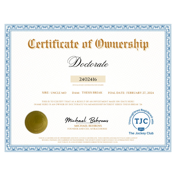 Doctorate Certificate of Ownership