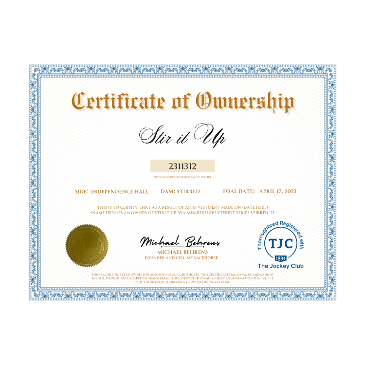 Stir it Up Certificate of Ownership