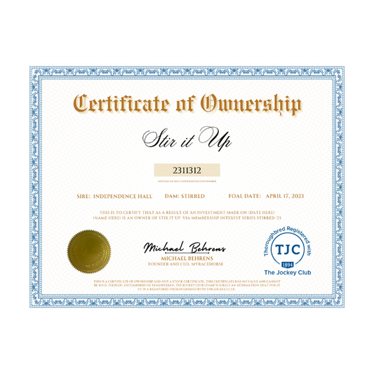 Stir it Up Certificate of Ownership