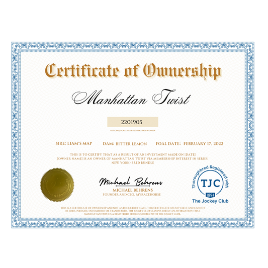 Manhattan Twist Certificate of Ownership