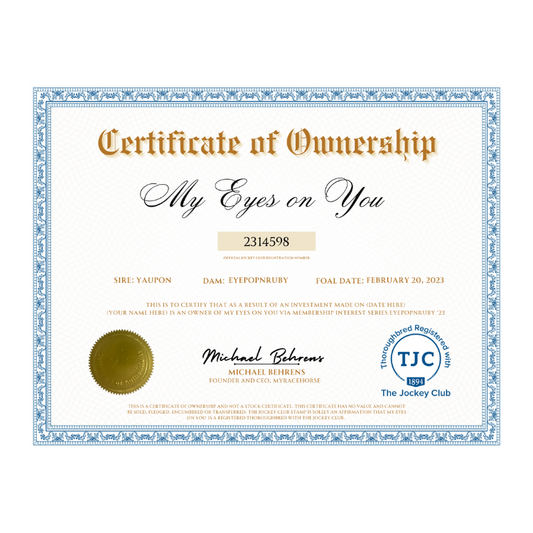 My Eyes On You Certificate of Ownership