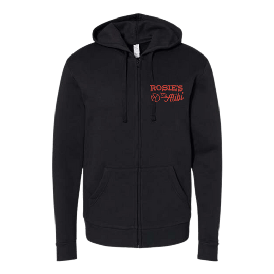 Rosie's Alibi Unisex Embroidered Fleece Zip Hoodie