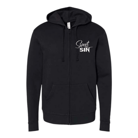 Sweet as Sin Unisex Embroidered Fleece Zip Hoodie