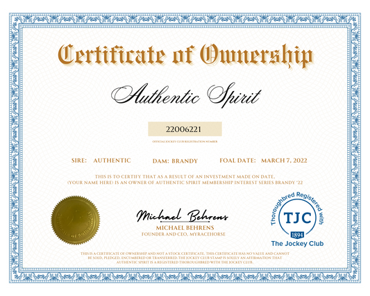 Authentic Spirit Certificate of Ownership