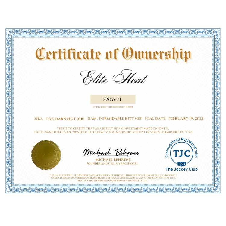 Elite Heat Certificate of Ownership