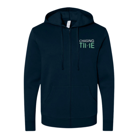 Chasing Time Unisex Embroidered Fleece Zip Hoodie