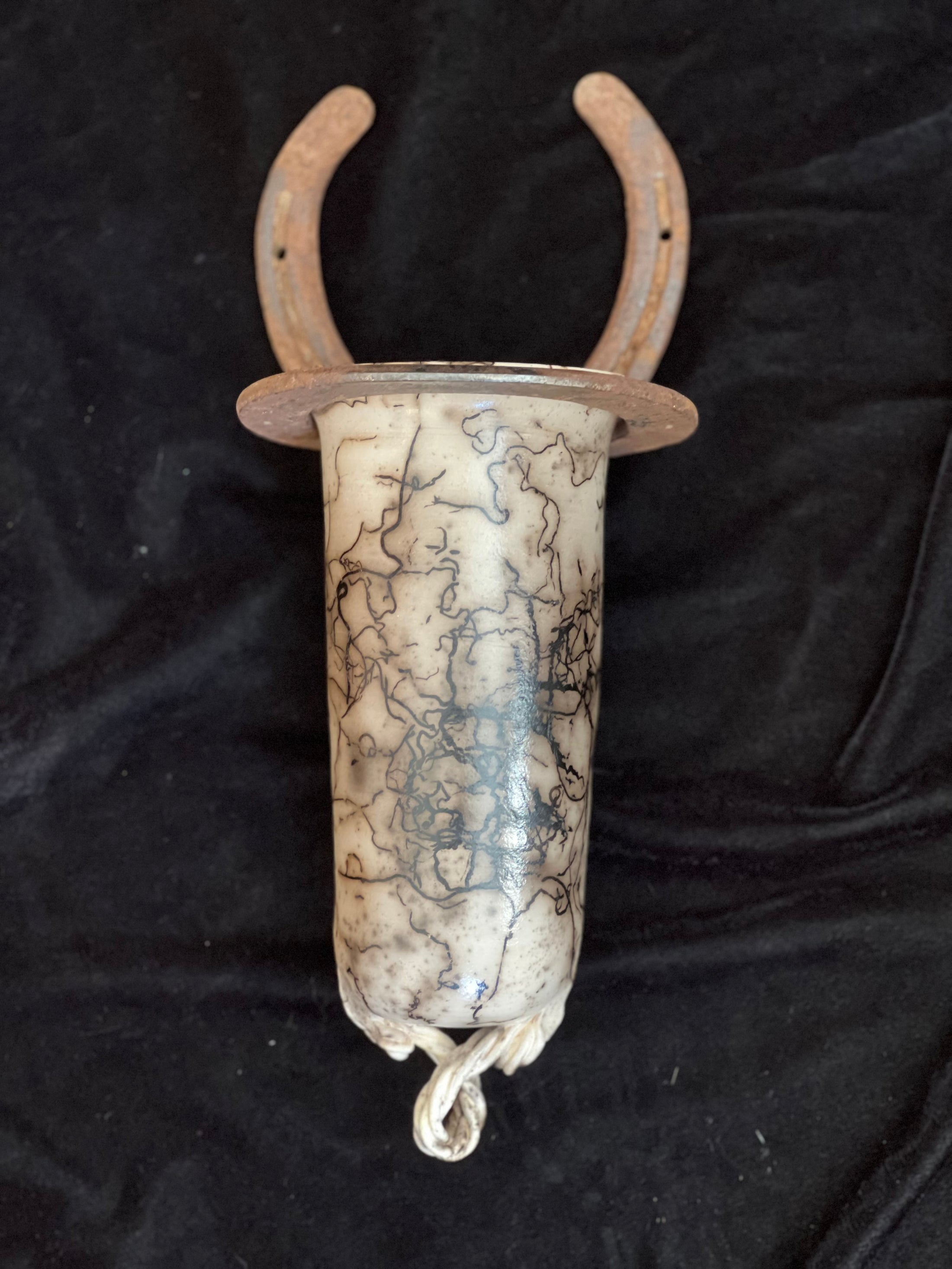 Old Friends retiree Lava Man Raku pottery with wall mountin