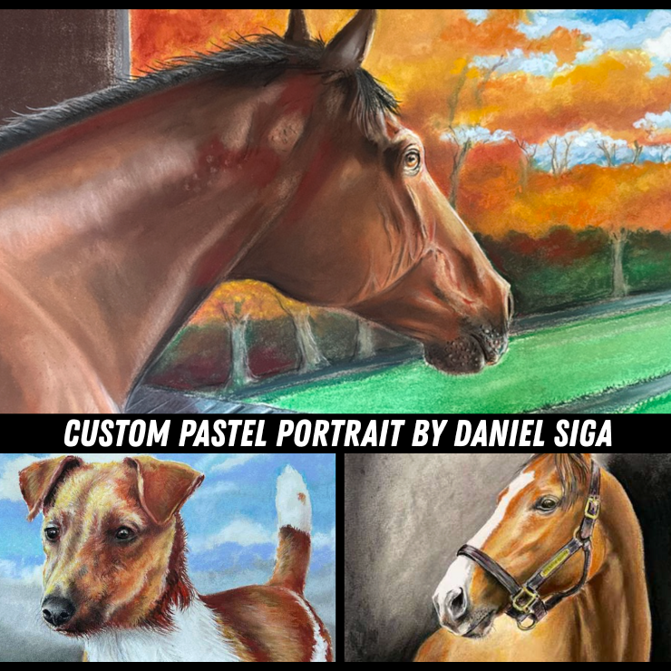 Custom Pastel Portrait by Daniel Sigal – Jockey Silks or Dog
