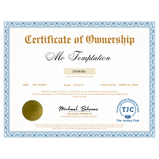 Mo Temptation Certificate of Ownership