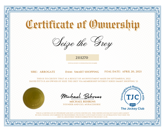 Seize the Grey Certificate of Ownership