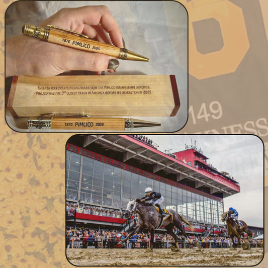 Pimlico Crafted Bench Wood Pen, Pen Box and 8x10" 2024 Preakness Photo