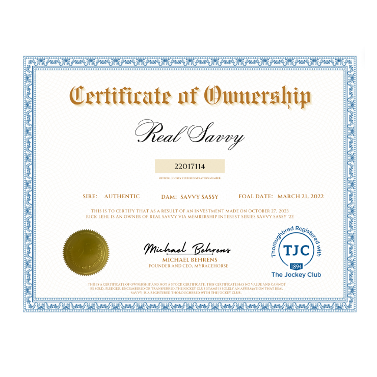 Real Savvy Certificate of Ownership