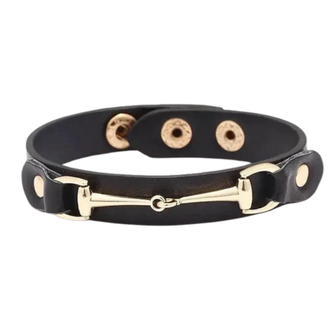 Vegan Leather Bracelet with Gold Tone Snaffle Bit