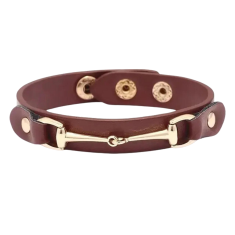 Vegan Leather Bracelet with Gold Tone Snaffle Bit