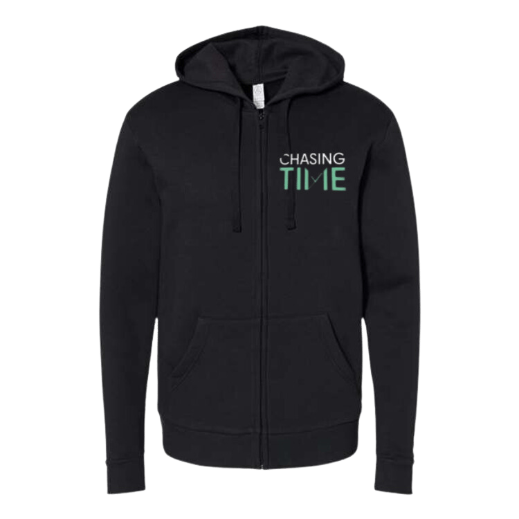 Chasing Time Unisex Embroidered Fleece Zip Hoodie