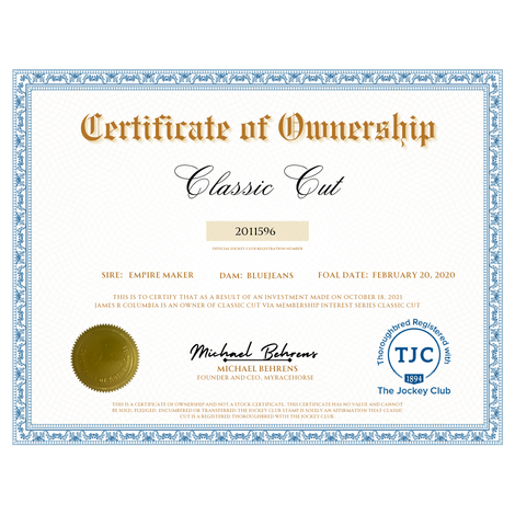 Classic Cut Certificate of Ownership