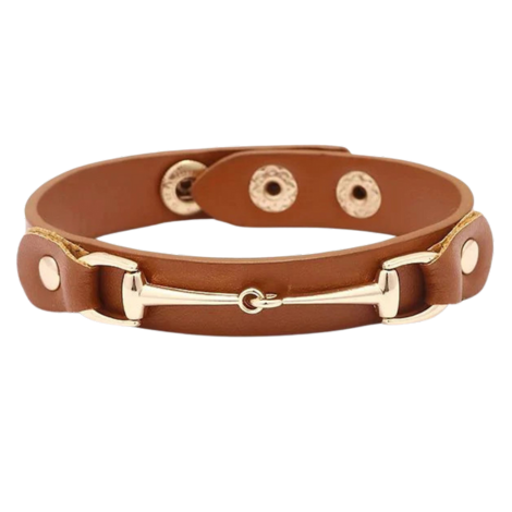 Vegan Leather Bracelet with Gold Tone Snaffle Bit