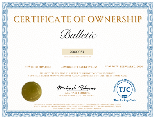Balletic Certificate of Ownership