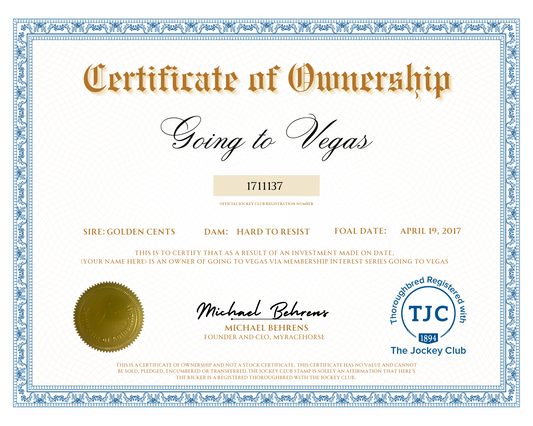 Going to Vegas Certificate of Ownership
