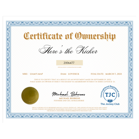 Here's the Kicker Certificate of Ownership