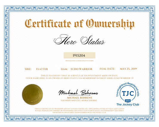 Hero Status Certificate of Ownership