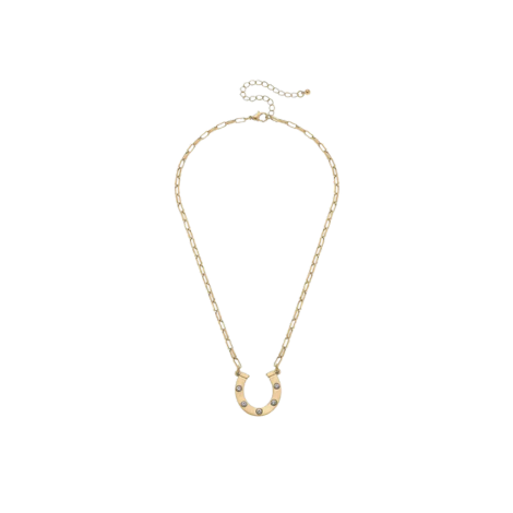 Horseshoe Pendant Necklace in Worn Gold
