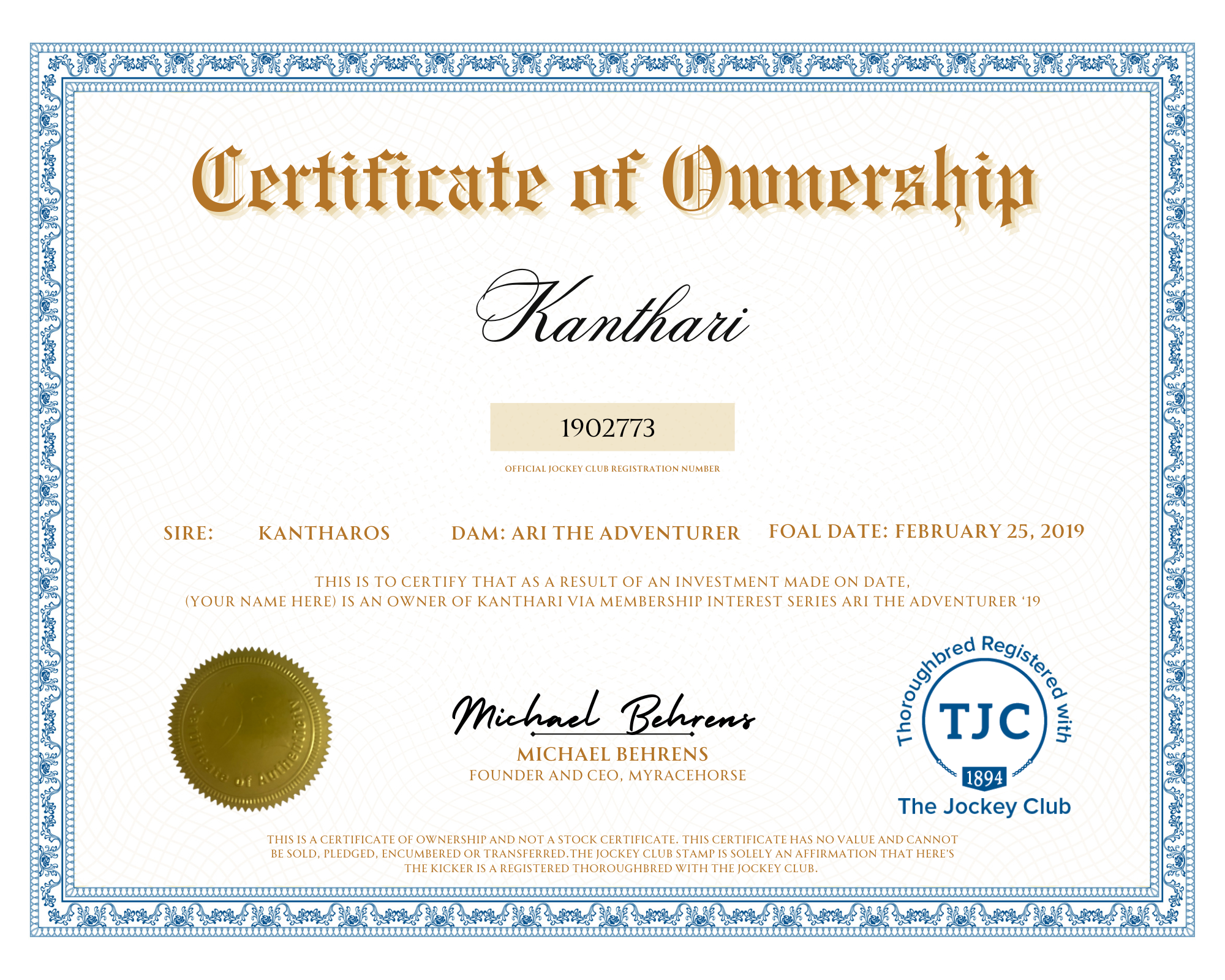 Kanthari Certificate of Ownership