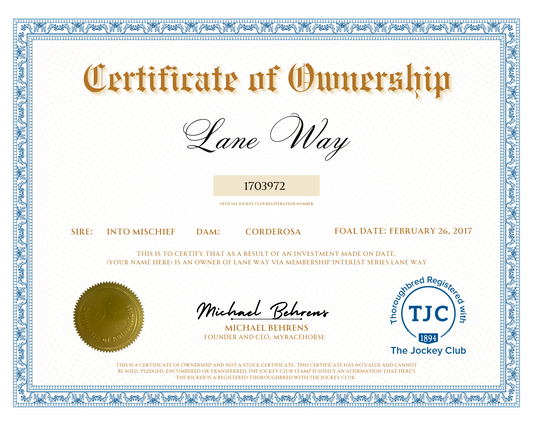 Lane Way Certificate of Ownership