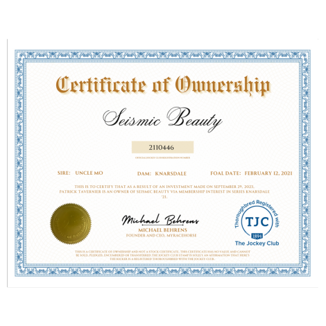Seismic Beauty Certificate of Ownership