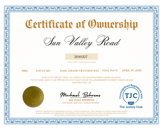 Sun Valley Road Certificate of Ownership