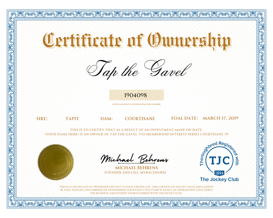 Tap the Gavel Certificate of Ownership