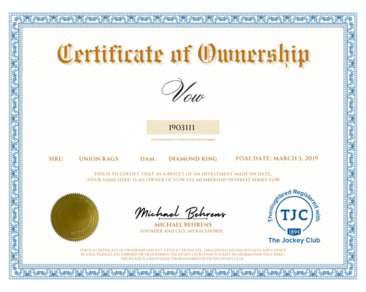 Vow Certificate of Ownership